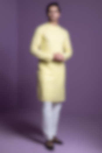 Lemon Yellow Chikankari Georgette Kurta Set by Contrast By Parth at Pernia's Pop Up Shop