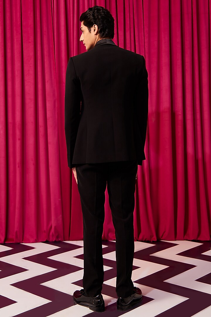 Black Suiting Hand Embellished Tuxedo Set by Contrast By Parth at Pernia's Pop Up Shop