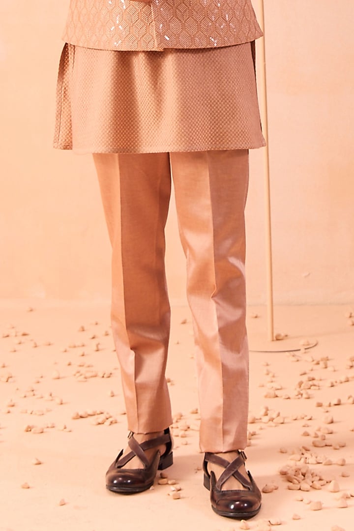 Golden Brown Soft Silk Sequins Embroidered Bundi Jacket Set by Contrast By Parth at Pernia's Pop Up Shop