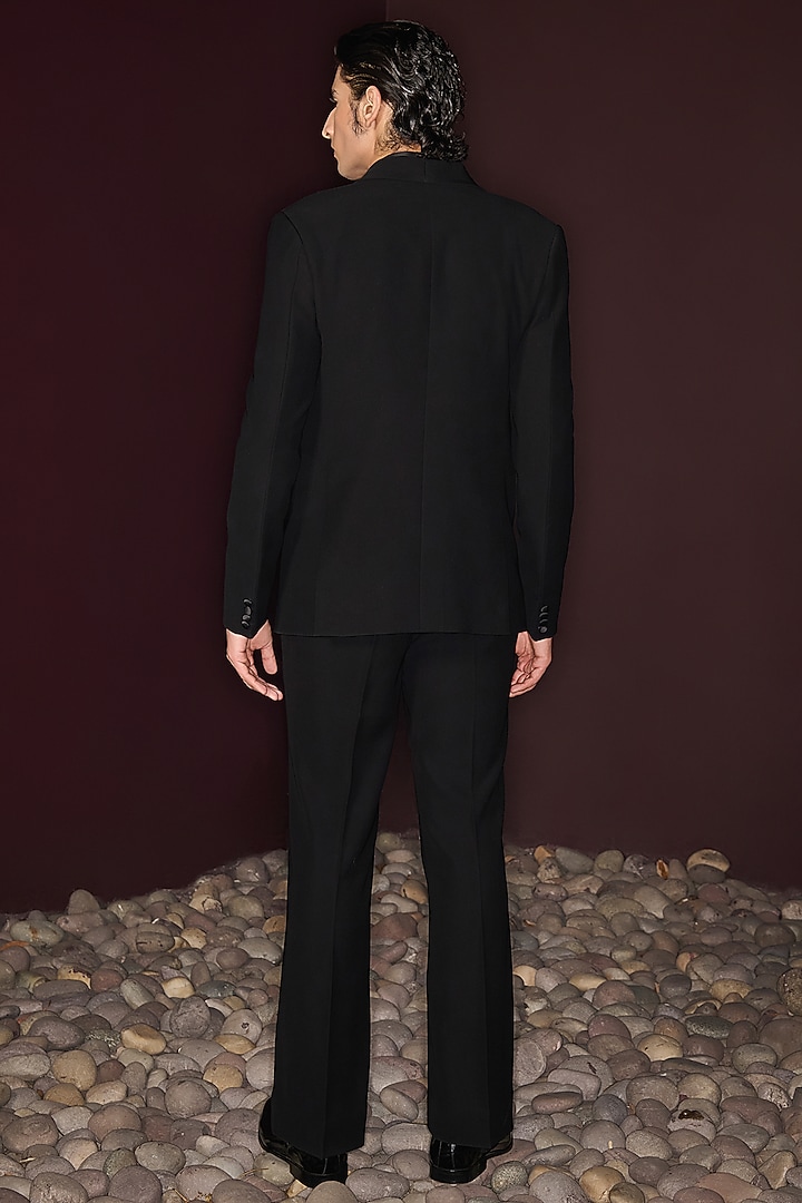 Black Premium Lycra Suiting Glass Stone Embellished Tuxedo Set by Contrast By Parth at Pernia's Pop Up Shop