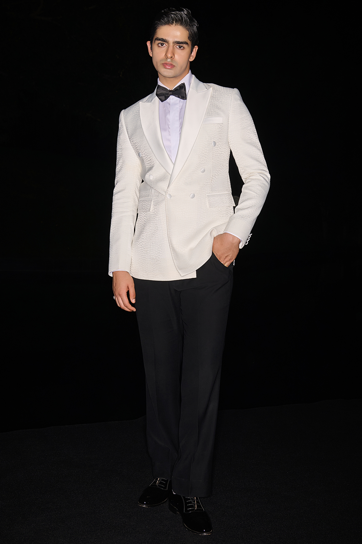 Off-White Textured Suiting Leatherite Tuxedo Set by Contrast By Parth