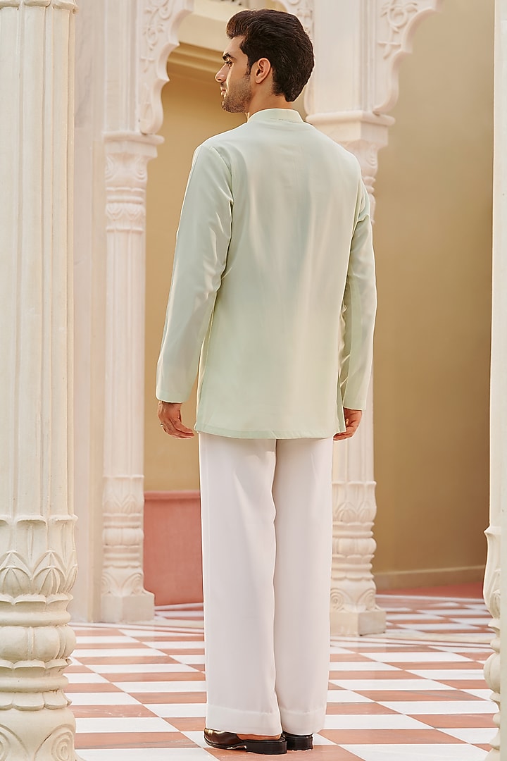 Mint Green Tokyo Silk Hand & Machine Embroidered Kurta Set by Contrast By Parth at Pernia's Pop Up Shop