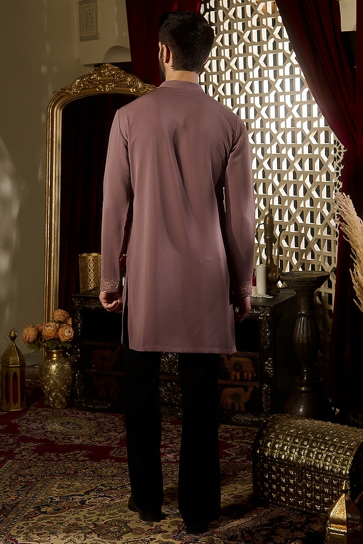 Dusty Mauve Tokyo Silk Thread Embroidered Kurta Set by Contrast By Parth at Pernia's Pop Up Shop