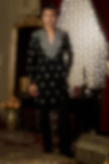 Black Tokyo Silk Floral Embroidered Kurta Set by Contrast By Parth at Pernia's Pop Up Shop