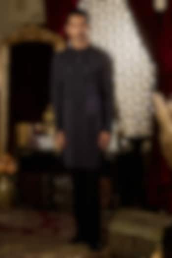 Charcoal Tokyo Silk Embroidered Kurta Set by Contrast By Parth at Pernia's Pop Up Shop