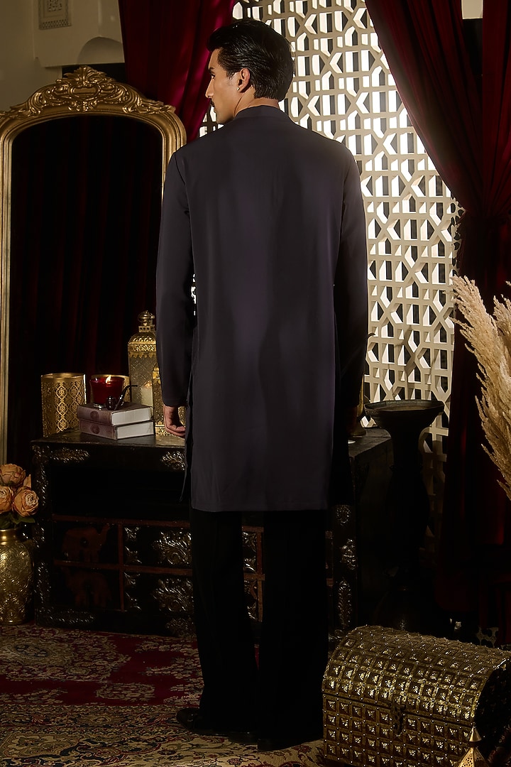 Charcoal Tokyo Silk Embroidered Kurta Set by Contrast By Parth at Pernia's Pop Up Shop