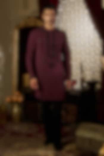 Deep Burgundy Tokyo Silk Embroidered Kurta Set by Contrast By Parth at Pernia's Pop Up Shop