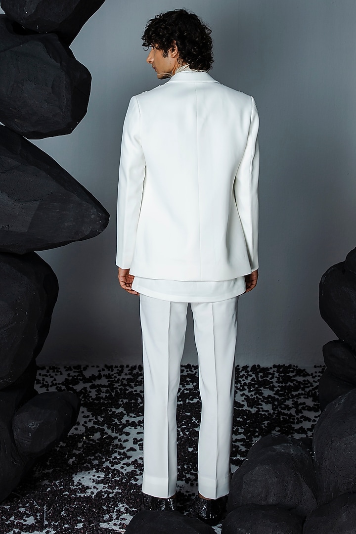 Ivory Japanese Suiting Embroidered Jacket Set by Contrast By Parth at Pernia's Pop Up Shop