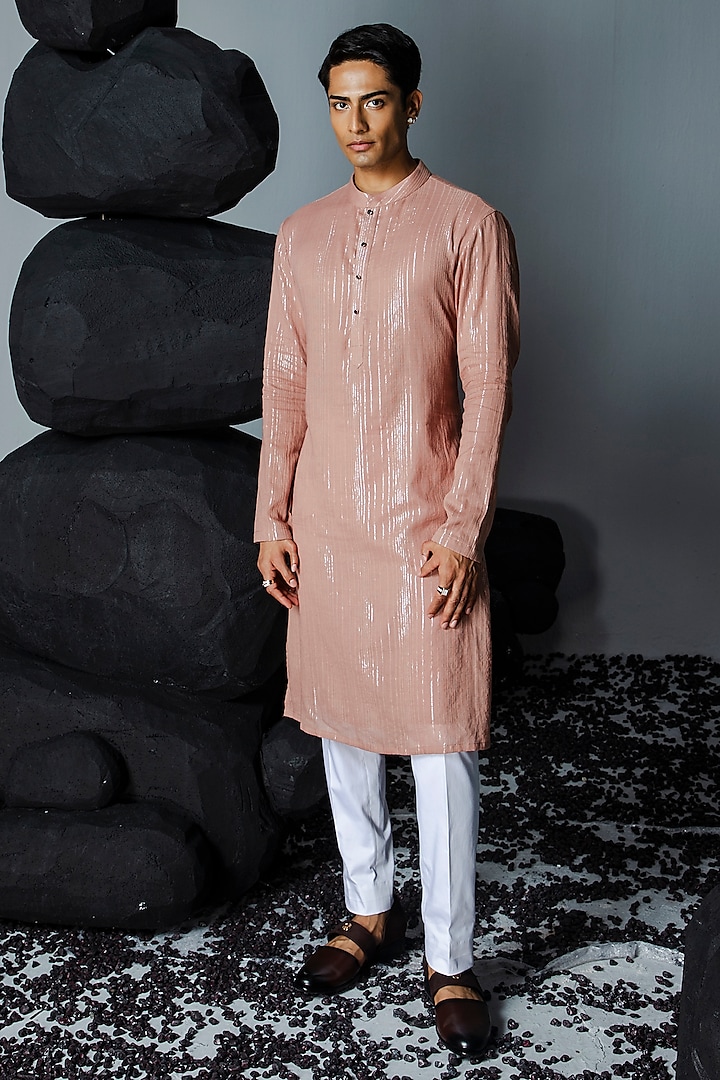 Rose Brown Viscose Kurta Set by Contrast By Parth