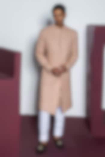 Rose Pink Pure Silk Hand & Machine Embroidered Wedding Sherwani Set by Contrast By Parth at Pernia's Pop Up Shop