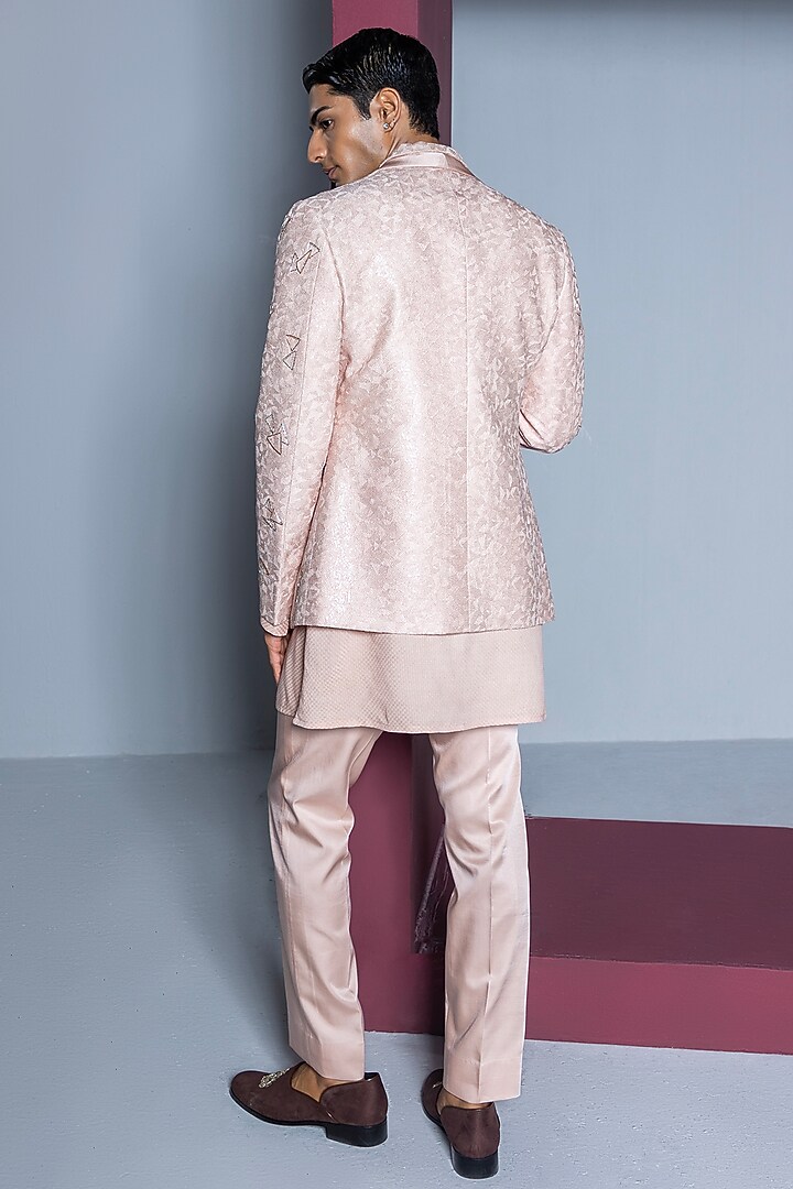 Light Pink Pure Silk Hand Embroidered Jacket Set by Contrast By Parth at Pernia's Pop Up Shop