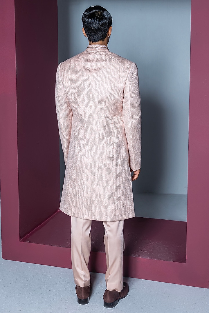 Nude Pink Pure Silk Hand Embroidered Wedding Sherwani Set by Contrast By Parth at Pernia's Pop Up Shop