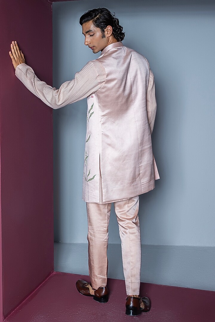 Blush Pink Pure Silk Handpainted Wedding Indowestern Set by Contrast By Parth at Pernia's Pop Up Shop