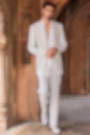 Ivory Tokyo Suiting Wedding Indowestern Set by Contrast By Parth at Pernia's Pop Up Shop