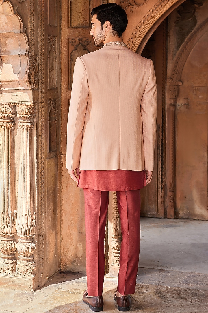Dusty Pink Textured Silk Cutdana Embroidered Wedding Indowestern Set by Contrast By Parth at Pernia's Pop Up Shop