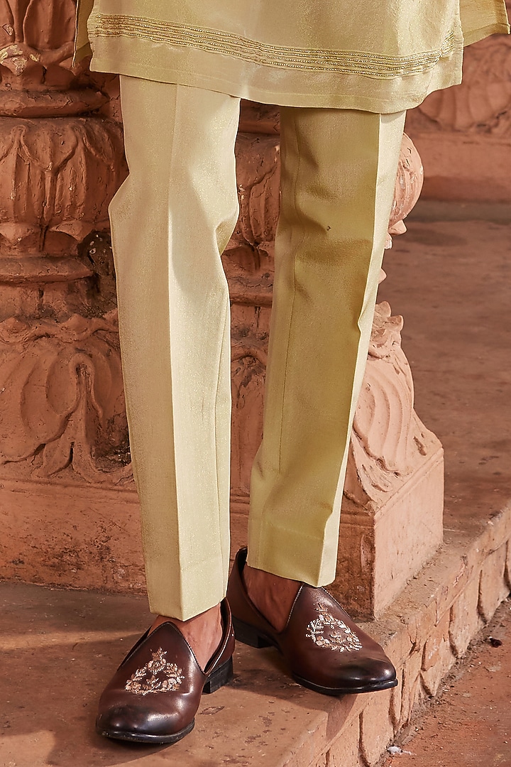 Ivory Silk Jacquard Beads Embroidered Nehru Jacket Set by Contrast By Parth at Pernia's Pop Up Shop