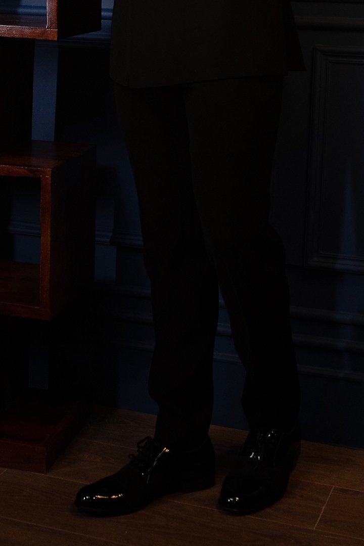 Black Italian Suiting Wedding Bandhgala Set by Contrast By Parth at Pernia's Pop Up Shop