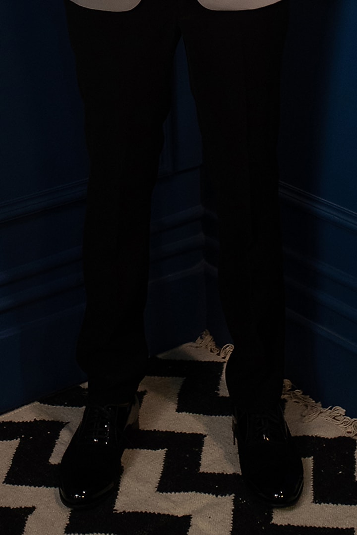 Grey Italian Suiting Wedding Bandhgala Set by Contrast By Parth at Pernia's Pop Up Shop