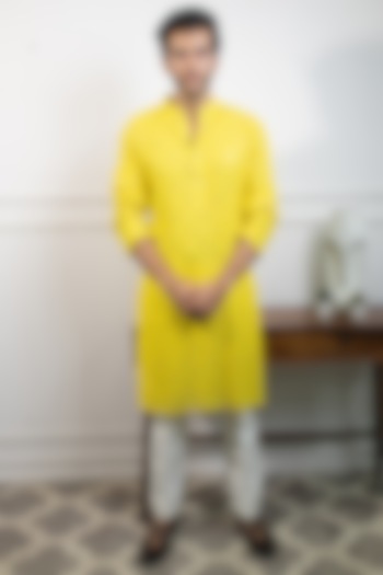 Yellow Embroidered Kurta Set by Contrast By Parth