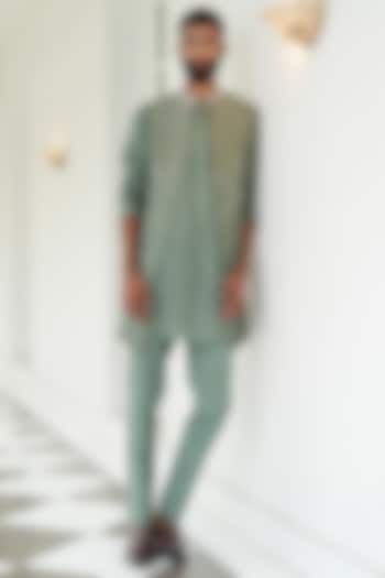 Dark Green Embroidered Jacket Set by Contrast By Parth at Pernia's Pop Up Shop