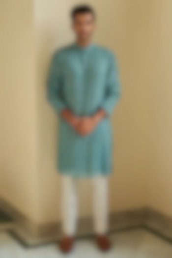 Sea Green Embroidered Kurta Set by Contrast By Parth