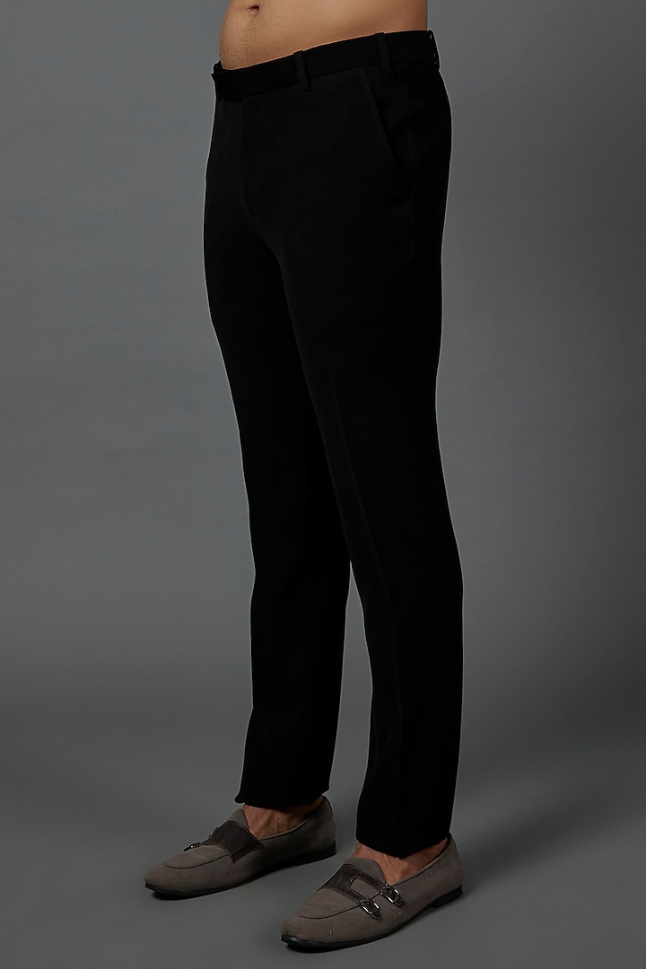 Jet Black Italian Suiting Embroidered Tuxedo Set by Contrast By Parth at Pernia's Pop Up Shop