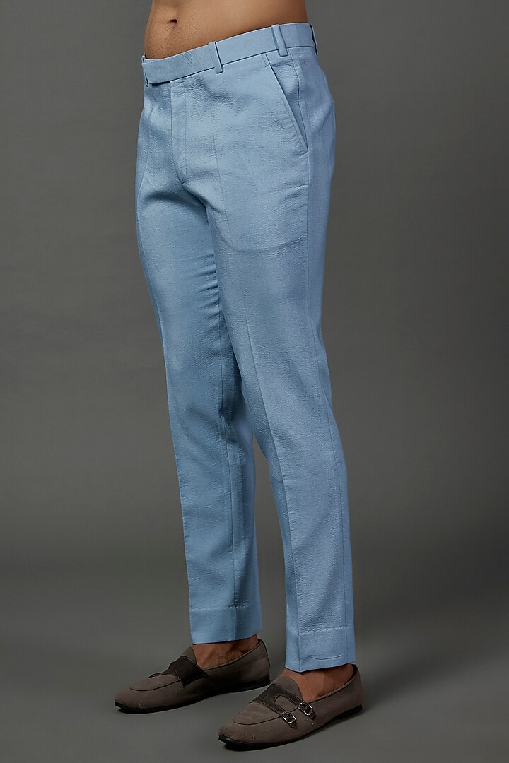 Powder Blue Jacquard Embellished Wedding Indowestern Set by Contrast By Parth at Pernia's Pop Up Shop
