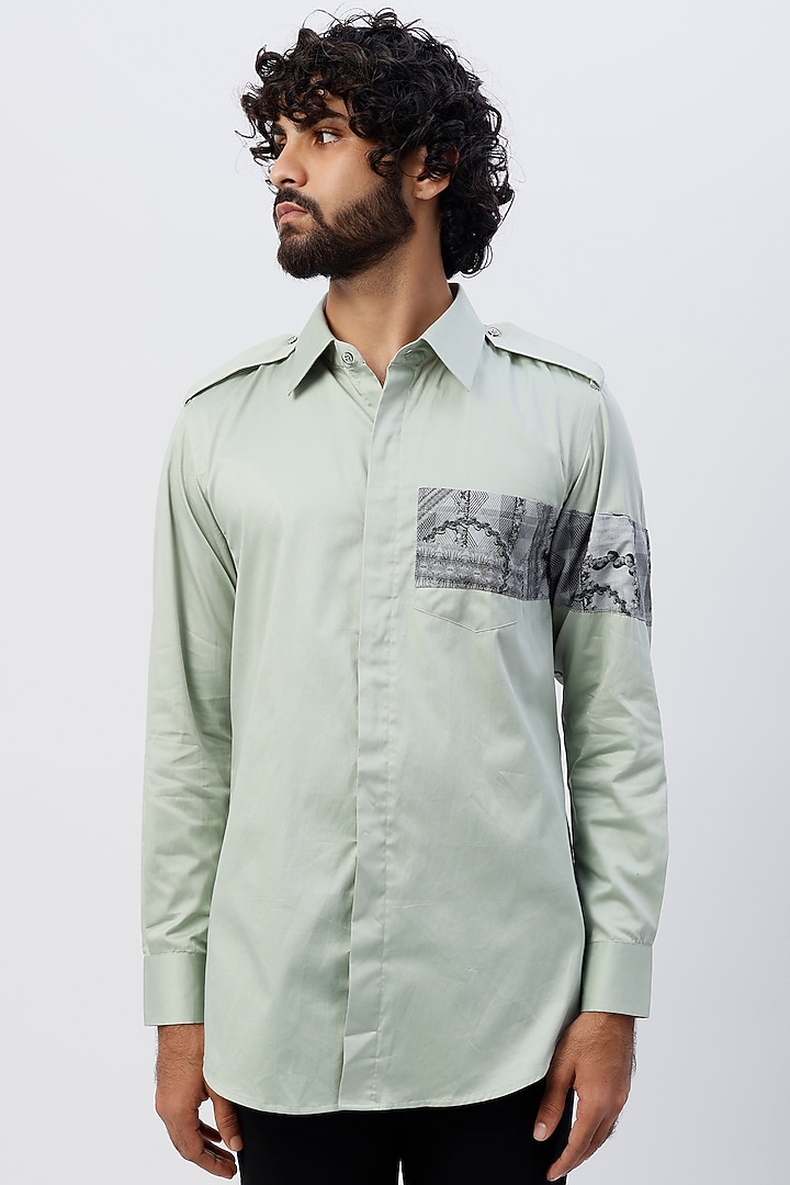Mint Green Printed Party Wear Shirt by The Circus by Sana Shah Bhattad Men at Pernia's Pop Up Shop