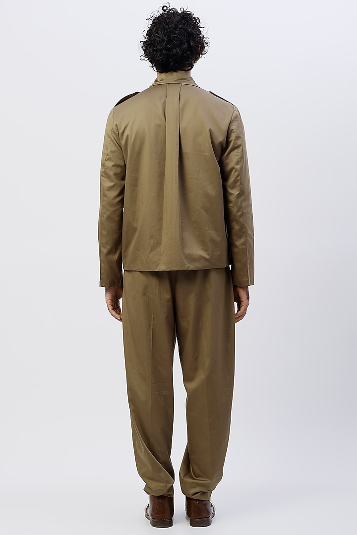 Olive Green Pure Egyptian Cotton Jacket by The Circus by Sana Shah Bhattad Men at Pernia's Pop Up Shop