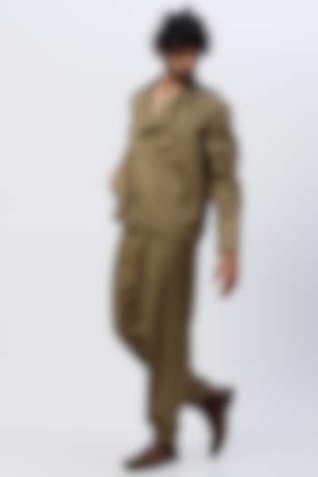 Olive Green Pleated Cargo Pants by The Circus by Sana Shah Bhattad Men