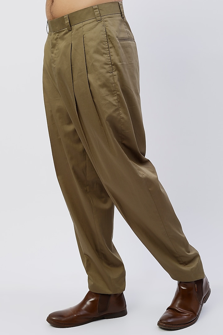 Buy The Circus by Sana Shah Bhattad Men Olive Green Pleated Cargo Pants ...