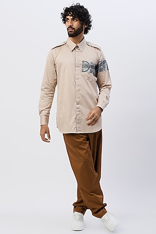 Brown Pure Egyptian Cotton Pleated Cargo Pants by The Circus by Sana Shah Bhattad Men