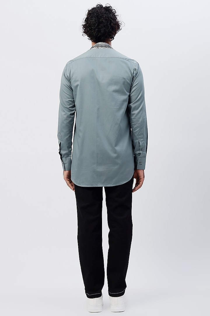 Light Cobalt Blue Printed Party Wear Shirt by The Circus by Sana Shah Bhattad Men at Pernia's Pop Up Shop