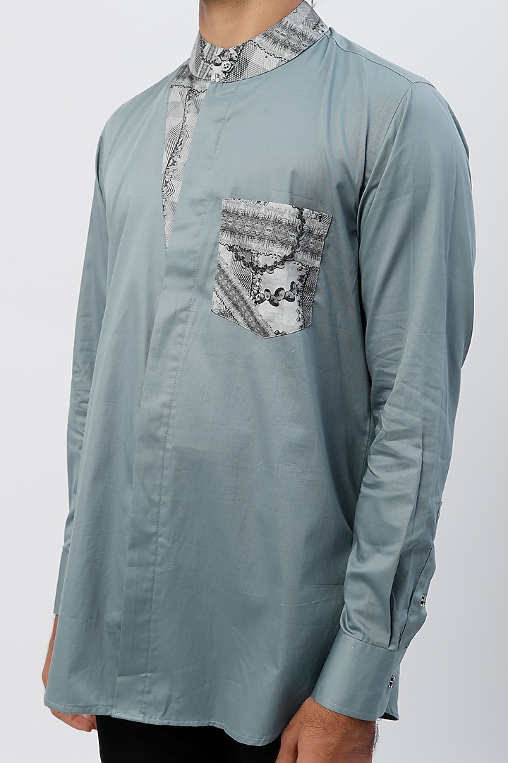 Light Cobalt Blue Printed Party Wear Shirt by The Circus by Sana Shah Bhattad Men at Pernia's Pop Up Shop