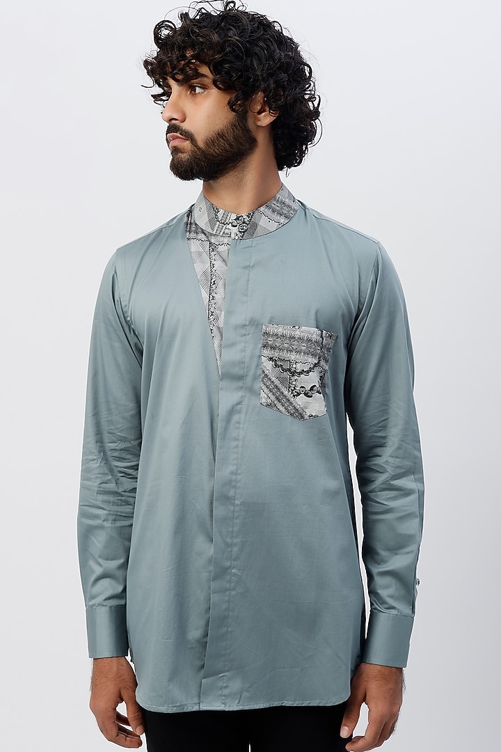Light Cobalt Blue Printed Party Wear Shirt by The Circus by Sana Shah Bhattad Men at Pernia's Pop Up Shop