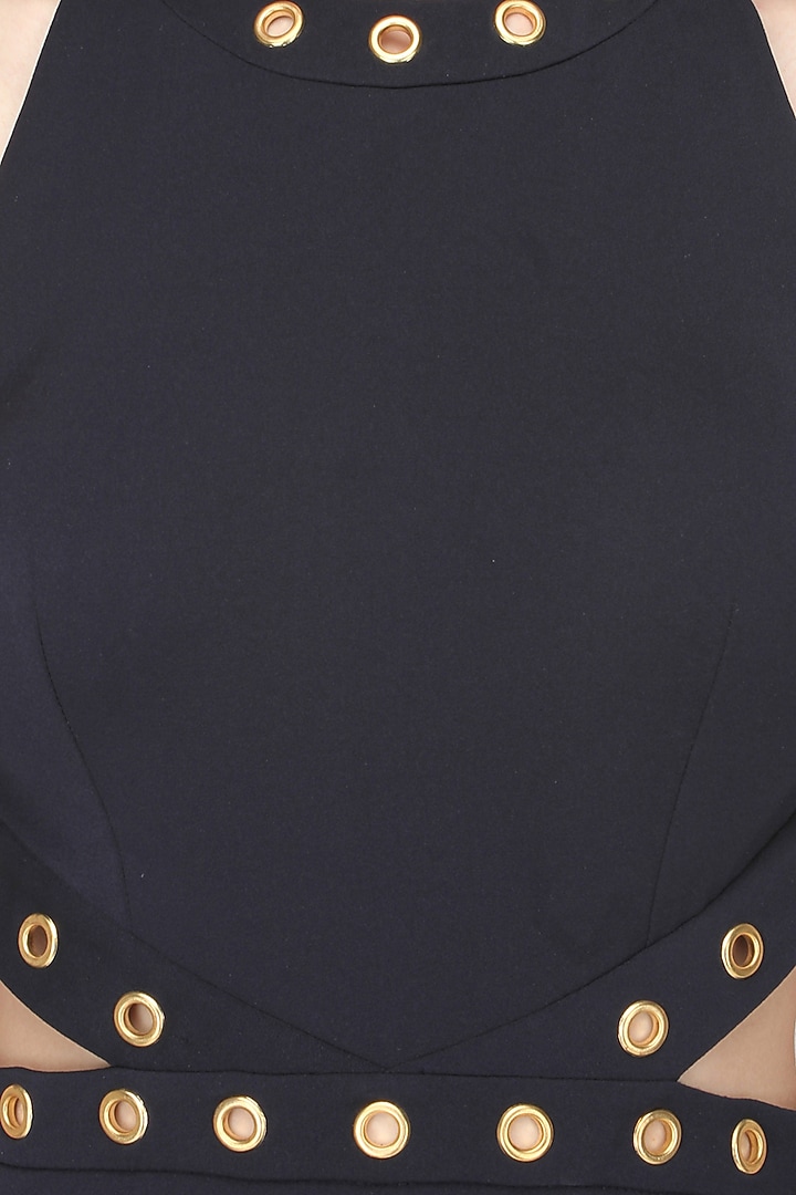 Carousel by Simran Arya presents Navy blue rivet halter neck gown available only at Pernia's Pop Up Shop.