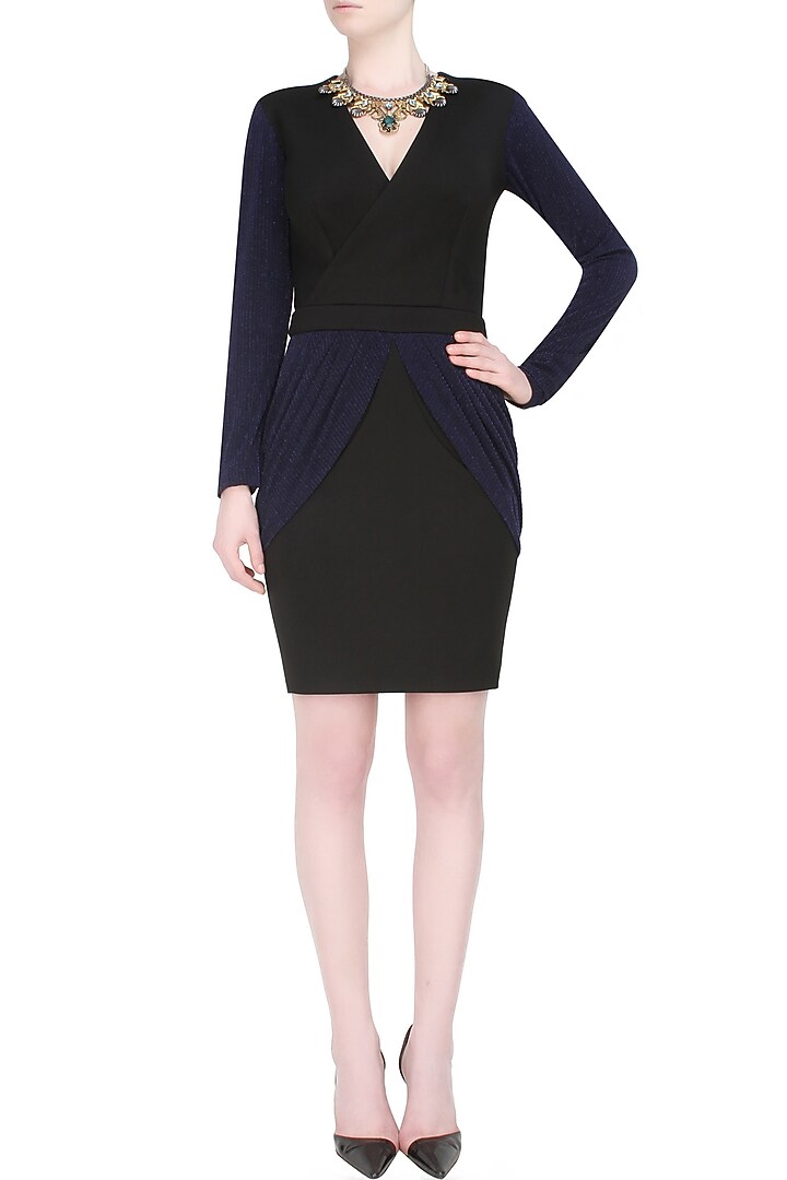 Carousel by Simran Arya presents Black and navy chic affair drape panel bodycon dress available only at Pernia's Pop Up Shop.