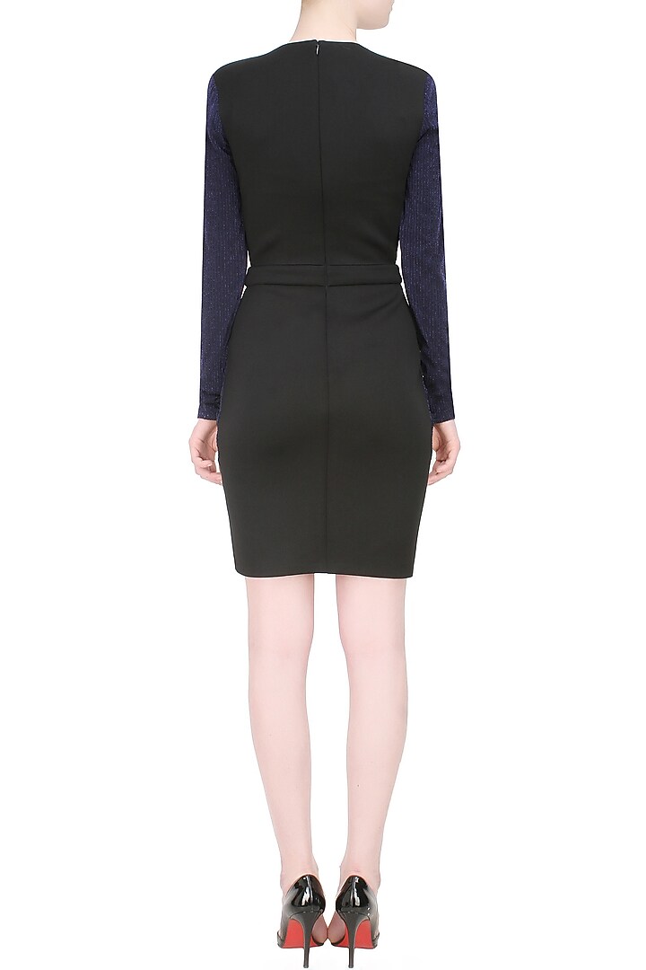 Carousel by Simran Arya presents Black and navy chic affair drape panel bodycon dress available only at Pernia's Pop Up Shop.