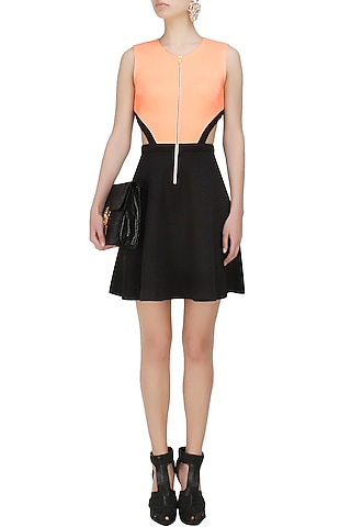 Neon peach and black cutout sport skater dress by Carousel By Simran Arya