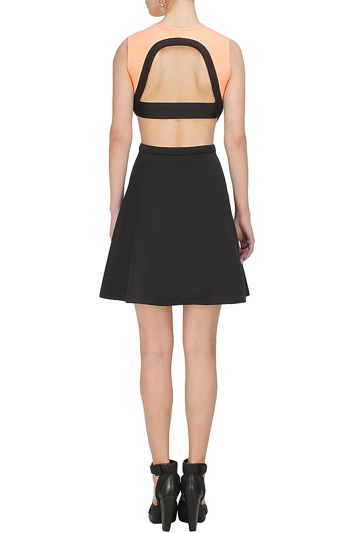 Carousel by Simran Arya presents Neon peach and black cutout sport skater dress available only at Pernia's Pop Up Shop.