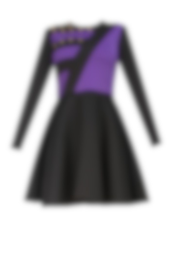 Black and purple'Lets play' colour block skater dress by Carousel By Simran Arya