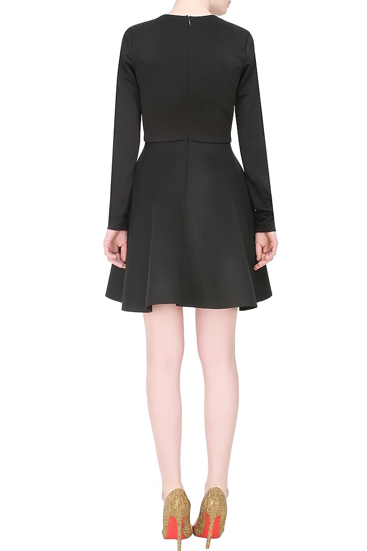 Carousel by Simran Arya presents Black and purple'Lets play' colour block skater dress available only at Pernia's Pop Up Shop.