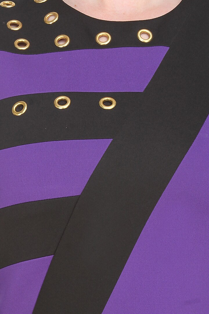Carousel by Simran Arya presents Black and purple'Lets play' colour block skater dress available only at Pernia's Pop Up Shop.