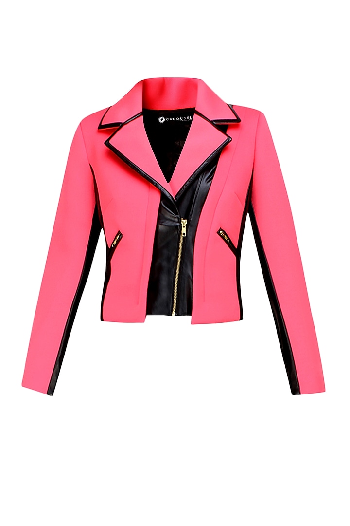 Pink and black Biker babe milano jacket by Carousel By Simran Arya
