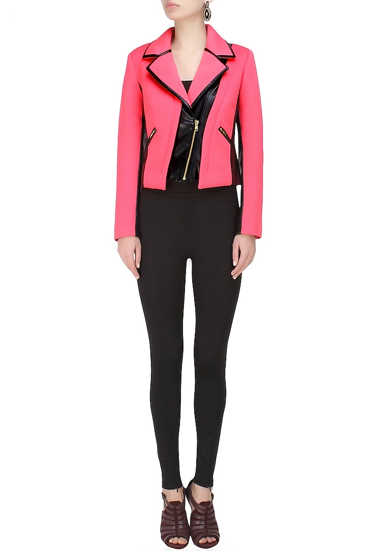 Carousel by Simran Arya presents Pink and black Biker babe milano jacket available only at Pernia's Pop Up Shop.