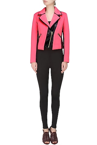 Pink and black Biker babe milano jacket by Carousel By Simran Arya