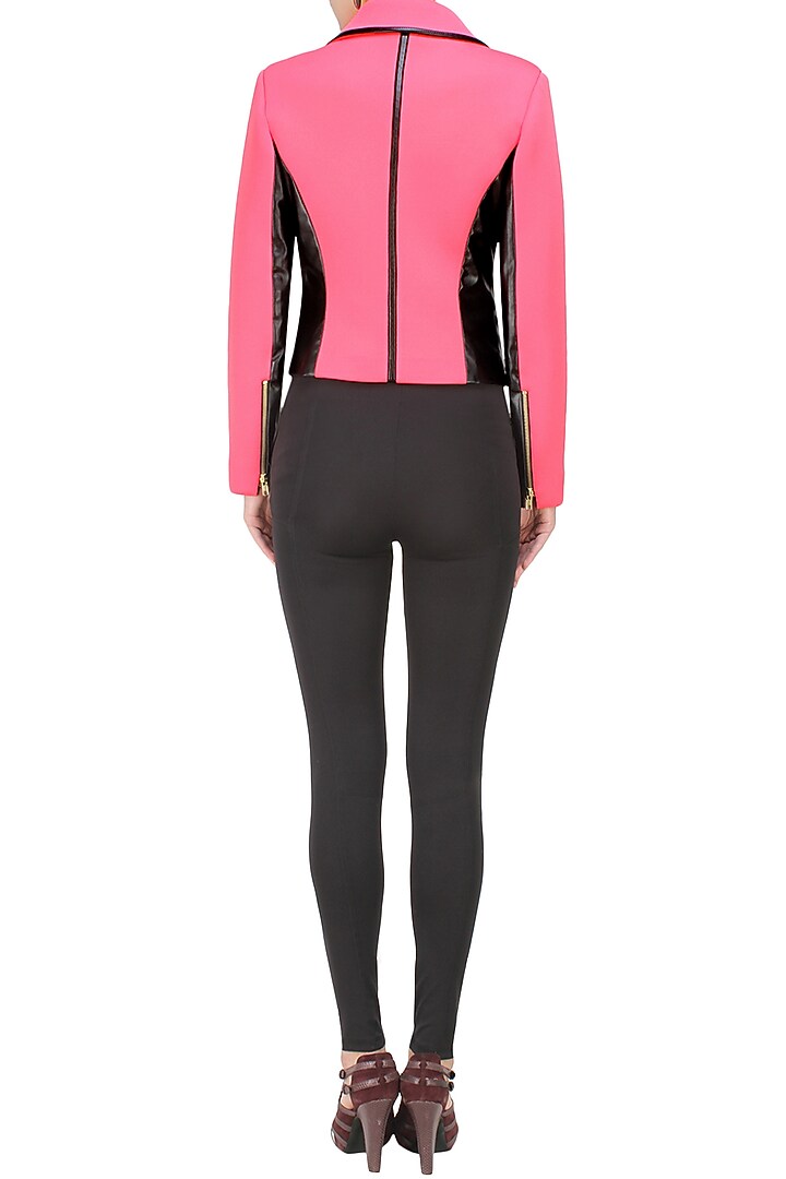 Carousel by Simran Arya presents Pink and black Biker babe milano jacket available only at Pernia's Pop Up Shop.