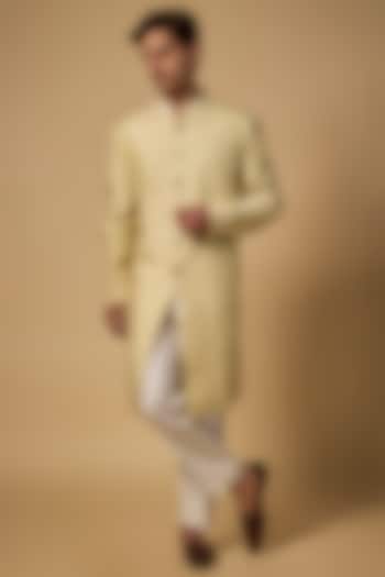 Yellow Georgette Pearl Embroidered Indo-Western Set by Chatenya Mittal at Pernia's Pop Up Shop