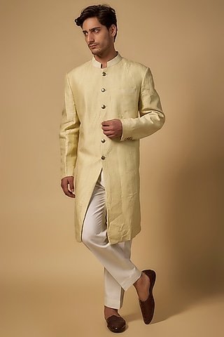 Yellow Georgette Pearl Embroidered Indo-Western Set by Chatenya Mittal