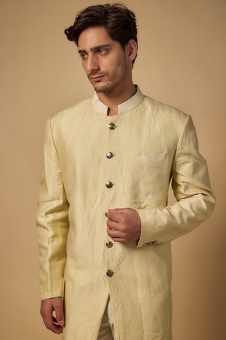 Yellow Georgette Pearl Embroidered Indo-Western Set by Chatenya Mittal at Pernia's Pop Up Shop